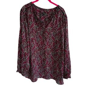 TALBOTS Woman Pink and Black Floral Bracelet‎ Sleeve Ladies Blouse, 2X